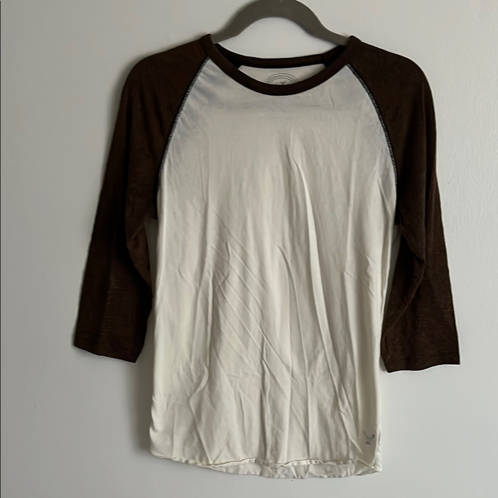 Brown & White Raglan Baseball 3 Quarters Sleeve Shirt